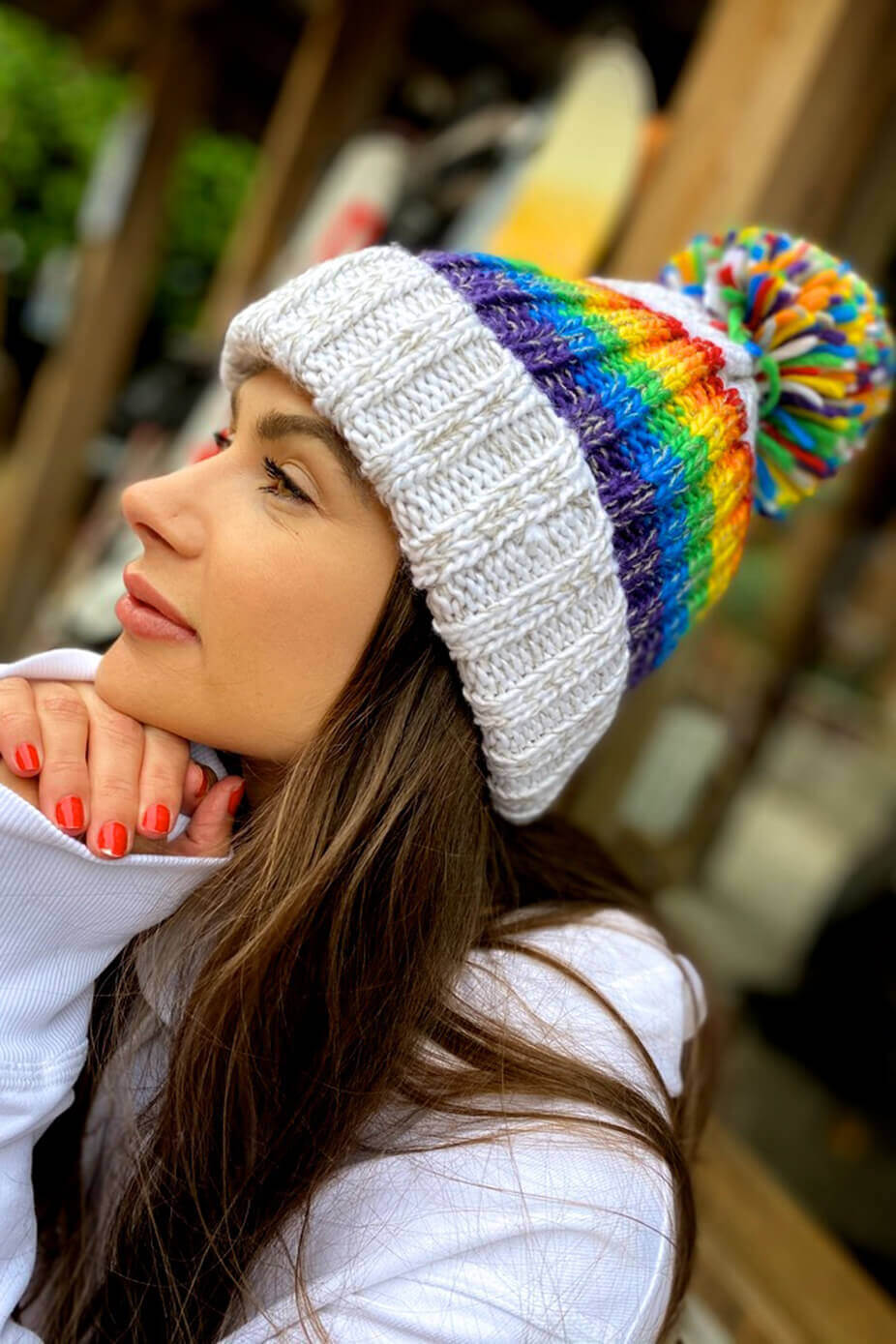 White Rainbow Reflective – Super Bobble Hat