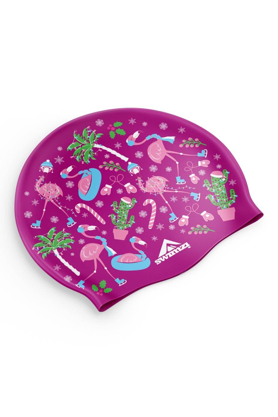 Christmas Flamingos – Raspberry Swim Cap
