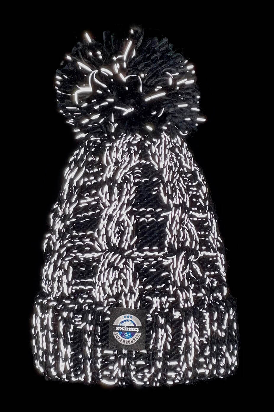 Jet Black Cable Knit Reflective – Super Bobble Hat