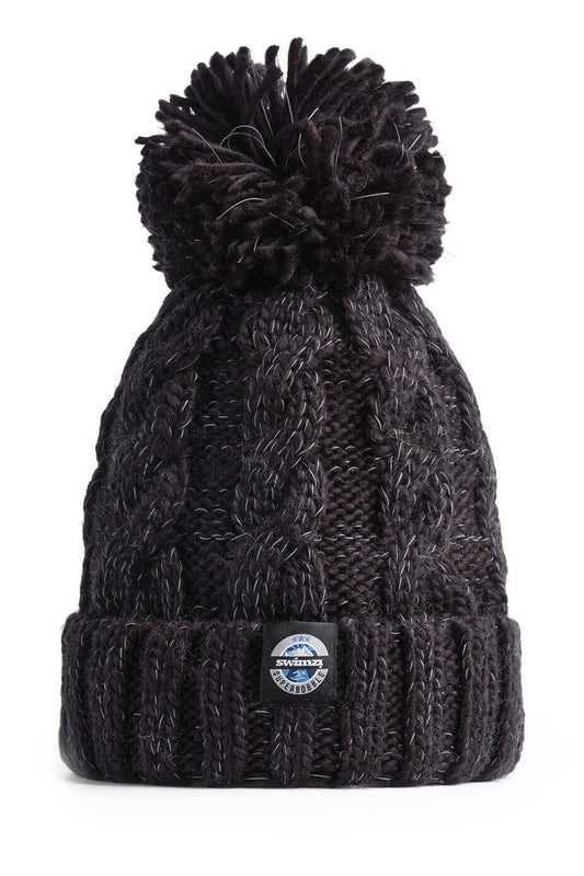 Jet Black Cable Knit Reflective – Super Bobble Hat