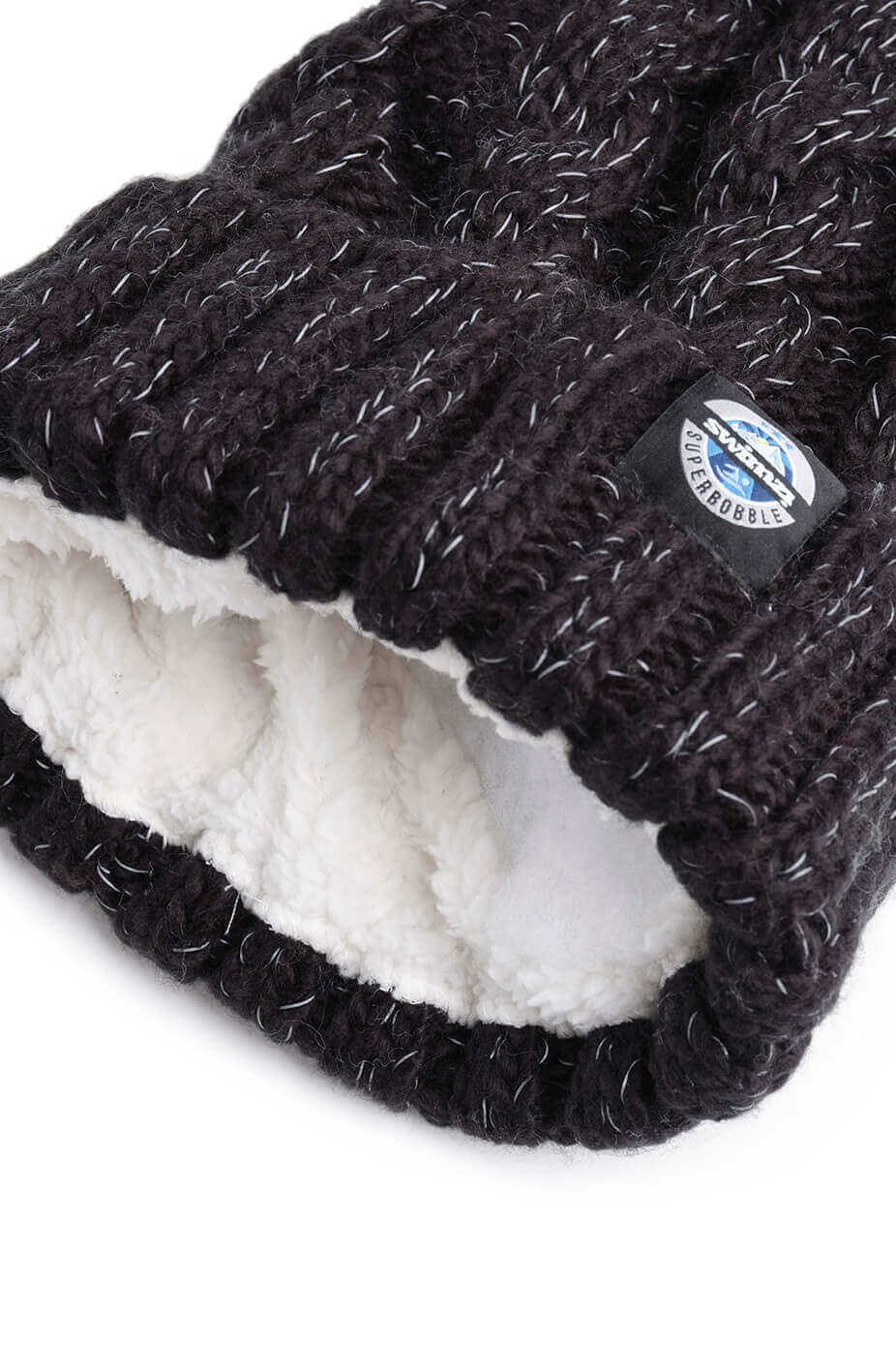 Jet Black Cable Knit Reflective – Super Bobble Hat