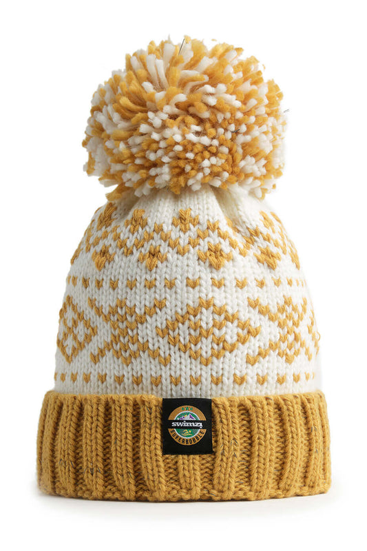 White & Dijon Nordic Knit Reflective – Super Bobble Hat