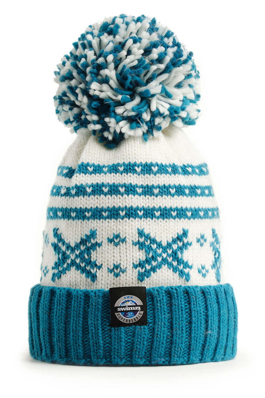 Teal Snowflake Nordic Knit Reflective – Super Bobble Hat